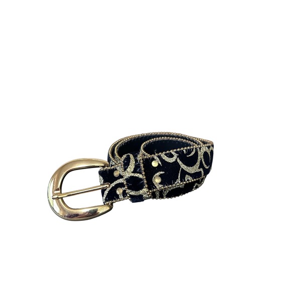 Elite Collection Accessories - Vintage Elite Women's Black Velvet‎ Scroll Belt Gold Buckle Size M Sparkle
80s
